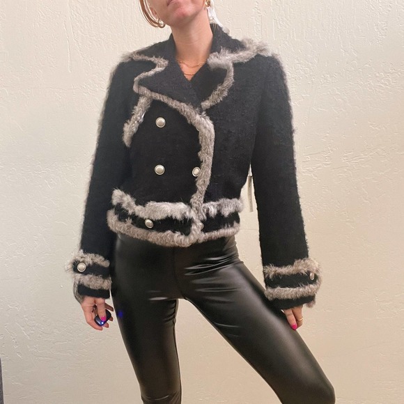 Walter Baker Rabbit Fur Trim Tweed Blazer Jacket - NWT - Picture 5 of 8